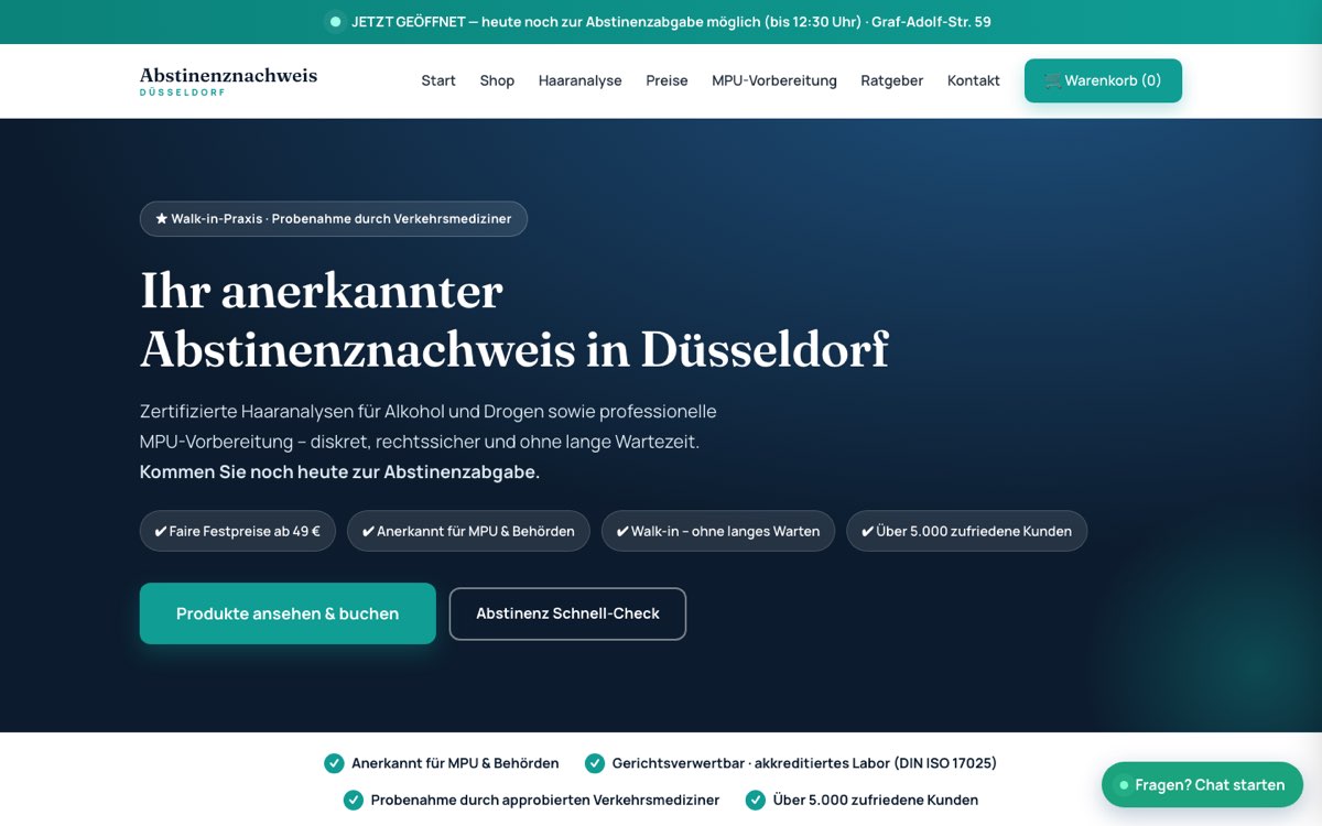 Startseite von Abstinenznachweis Düsseldorf