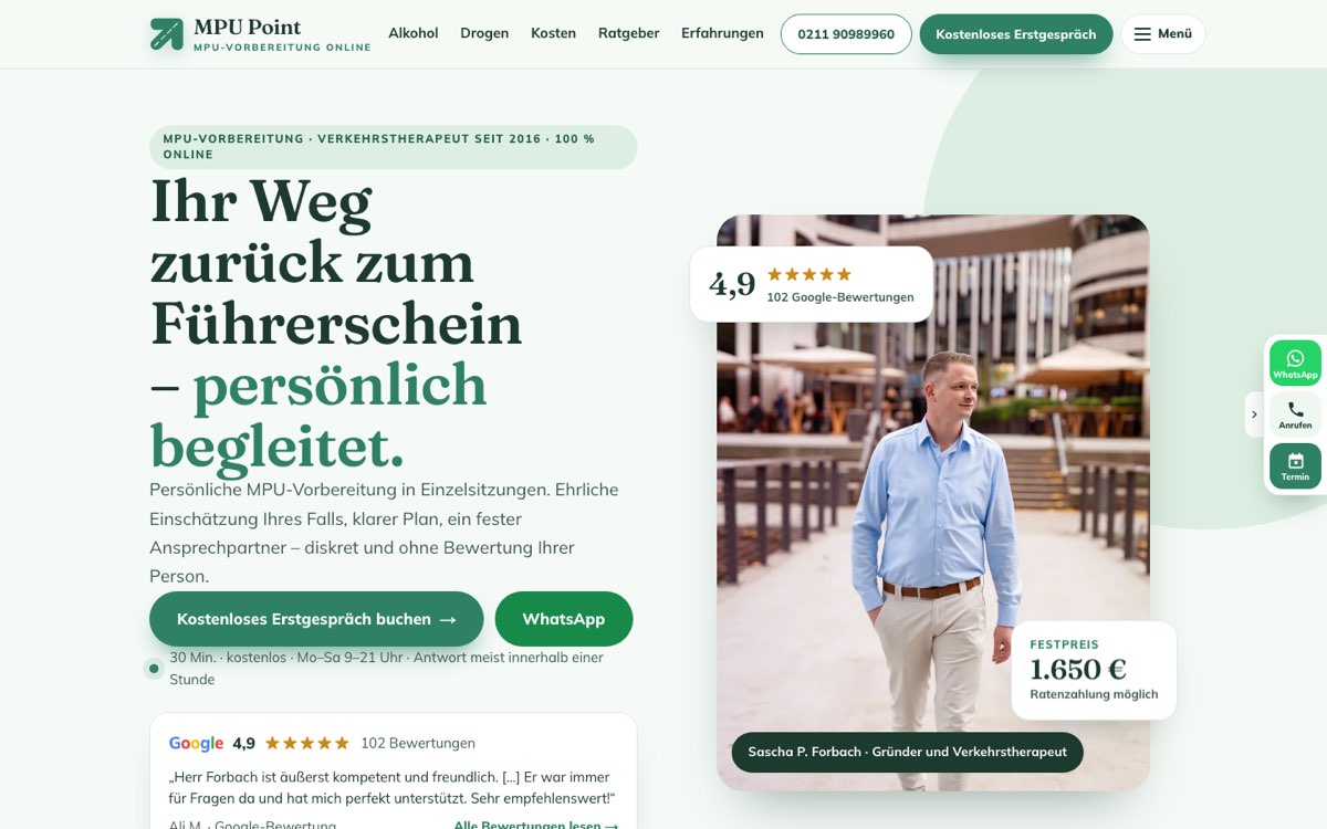 Startseite von MPU Point: MPU-Vorbereitung online